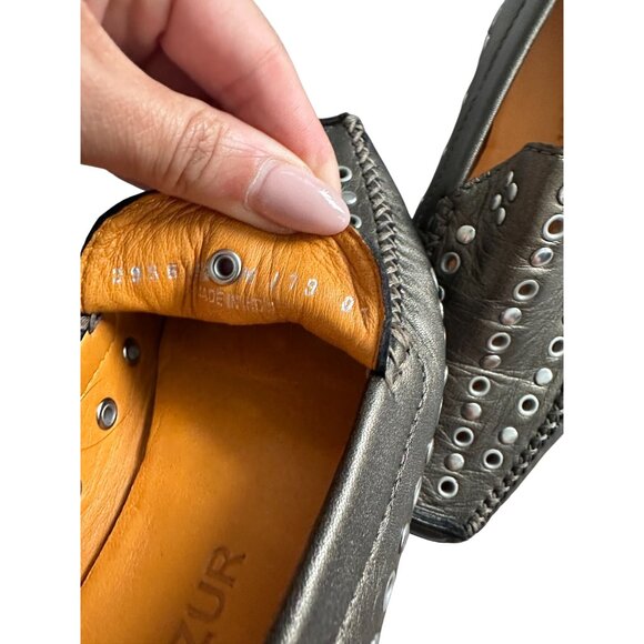 ROBERT ZUR Pewter Silver Metallic Leather Studded Flats Loafers Size 5.5 - Picture 6 of 11